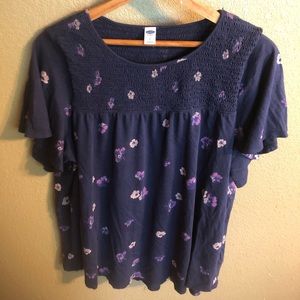 *MOVING SALE* Navy and Purple Flower Blouse